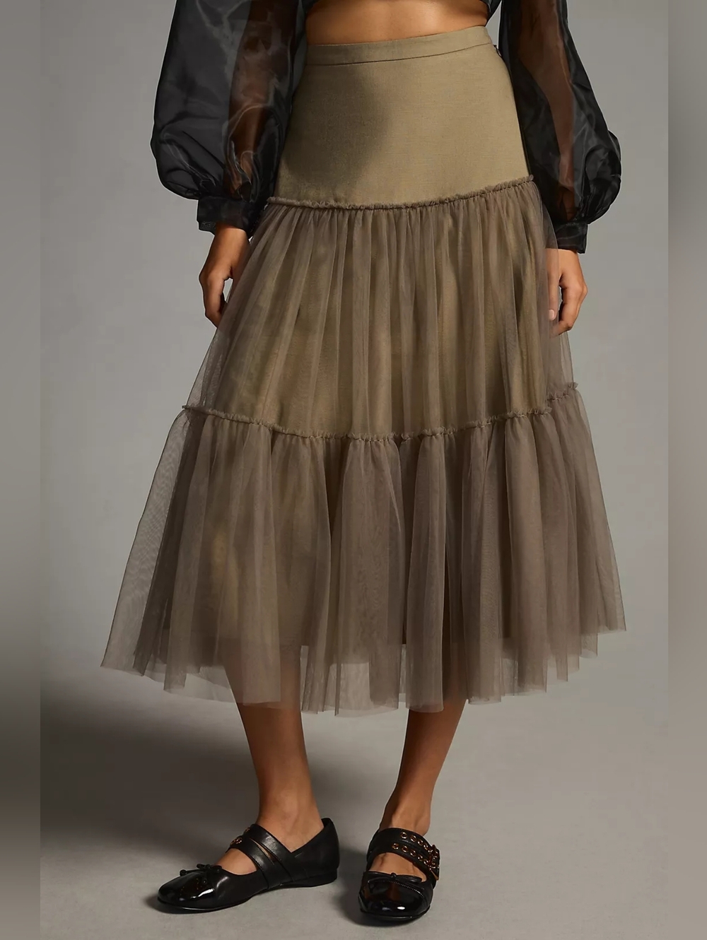 NWT Soo Linen Elegant Tan Tiered Skirt